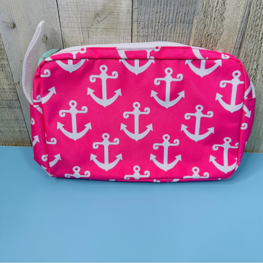 Pink Zippered Case w/White Anchors Cosmetic Bag
11”x7”x2” Flaw(Tiny Ink Mark)